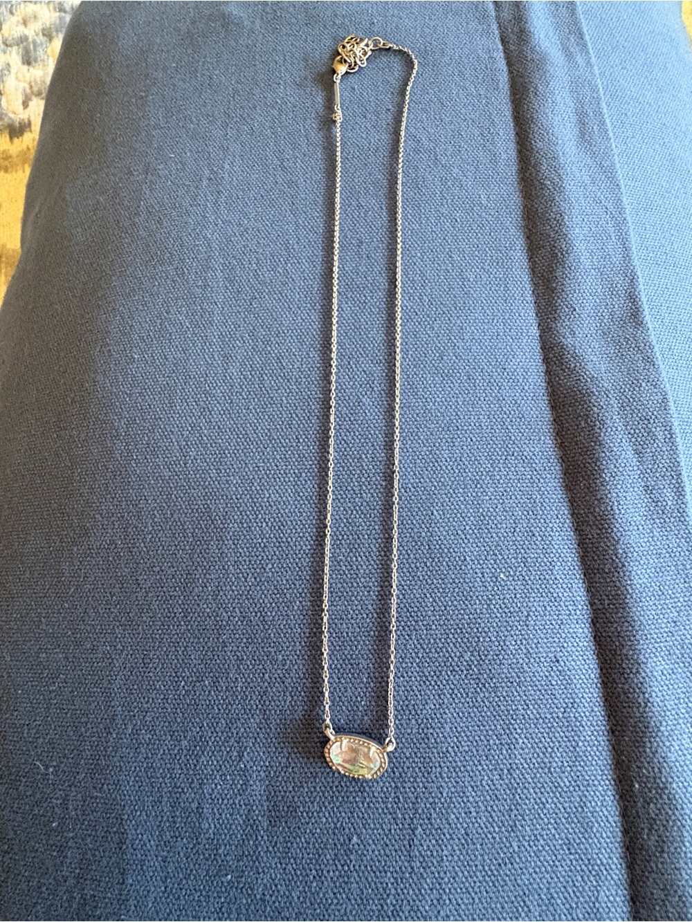 Kendra Scott Delicate Silver-Tone Necklace with Iridescent Oval Pendant